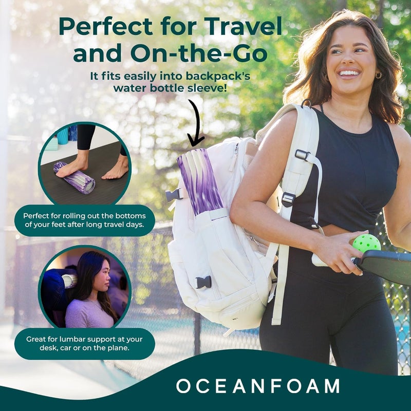 Oceanfoam Ripple Travel Foam Roller (11" x 3.35") Firm Mini Foam Roller for Physical Therapy, Deep Tissue Massage, Back Pain - High Density, Ergonomic Wave Textured - Yoga, Exercise (Purple Marbled) - Image 3